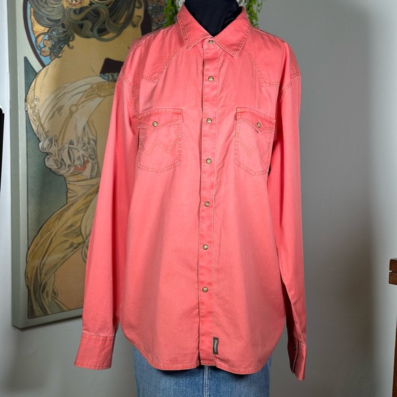 Wrangler Retro Inspired Salmon Colored Pearl Snap Western Button Down XL - Picture 1 of 7